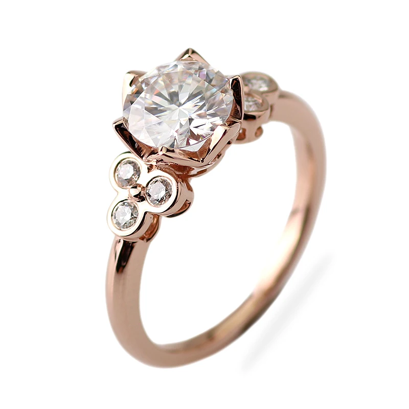 Moissanite 14K Rose Gold Ring Woman Jewelry 7.5mm Moissanite Diamonds Bands Real Gold Wedding Ring
