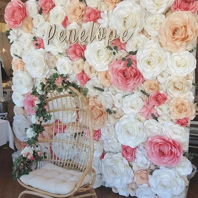 New Design Roll Up Event Big Floral 3D Artificial Rose Flower Wall Paper Flower Backdrop Wedding Home Decoration Stage Backdrop