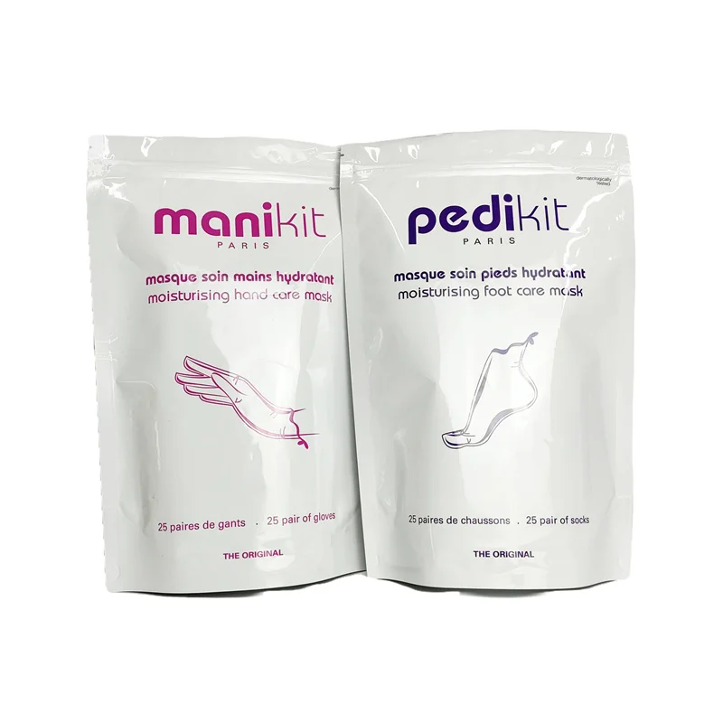 China supplier aluminum foil plastic stand up ziplock packaging bag for 25 pair of hand/foot care socks