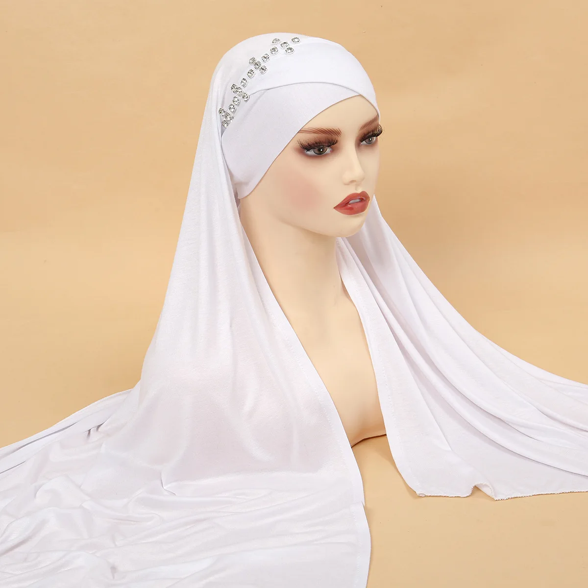 Luxury Jersey Hijab With Diamond Stones Jersey Scarves Crossed In Front Muslim Islamic Ethnic Shawls Head Scarf