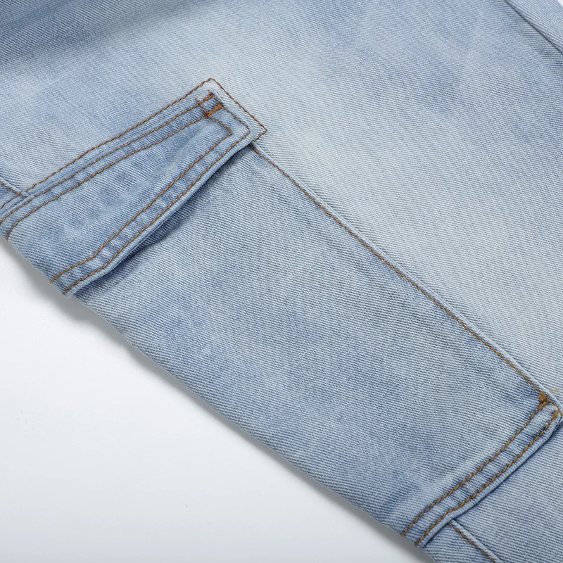 
guangxi yulin wholesale price cargo jeans light blue overalls pants stretch bleached slim fit softener men jeans 