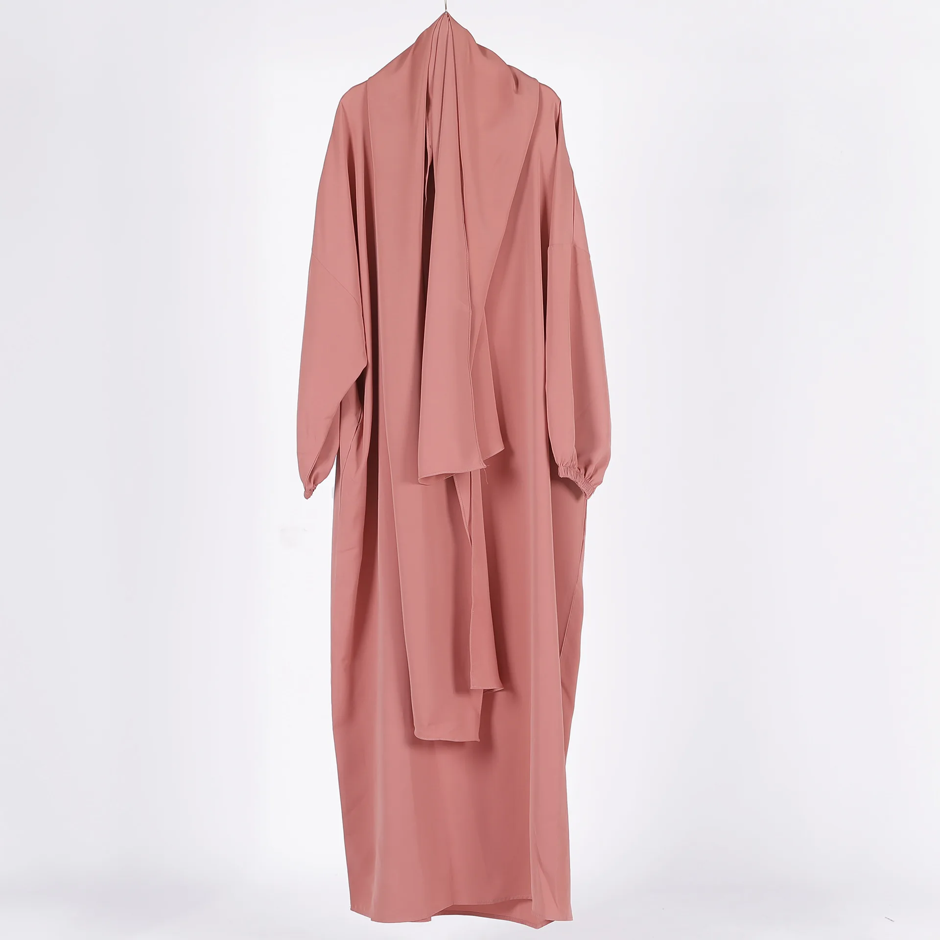 Dubai Turkish Long Gown Plus Size Crew Neck Commuting Routine Abaya Hijabs Prayer Muslim Dress For Woman