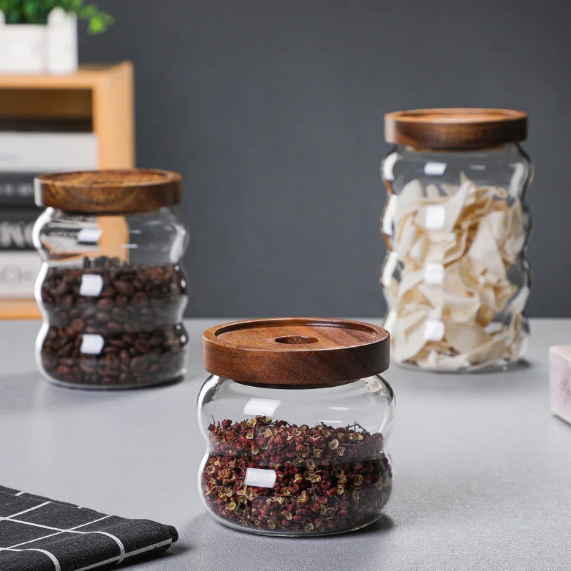 Containers Cans Glass Jar With Bamboo Lid Best Sail Custom Logo and Size Sealed Food Cereal Storage