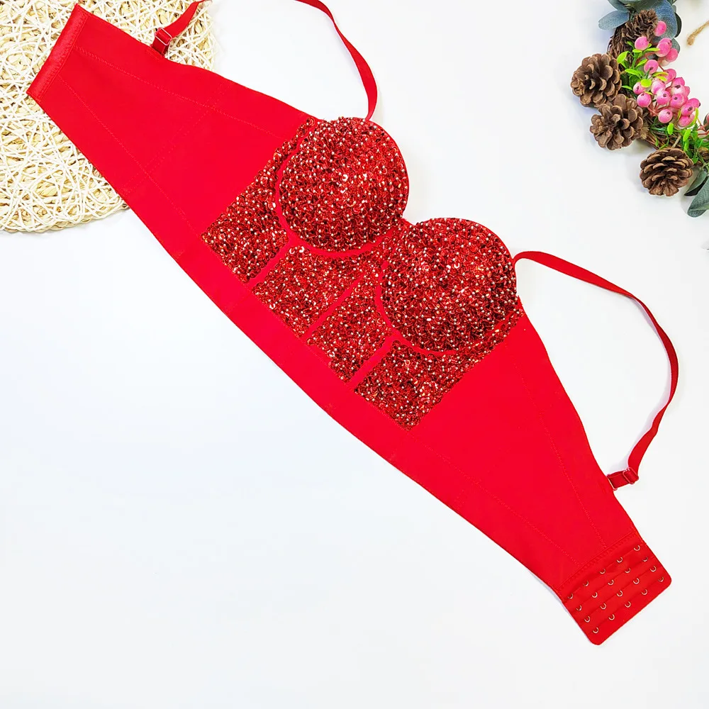 Handmade Beaded Padded Straps Women Ladies Cropped Tops Boning Corsage Bustier Bra Bustier Corselet Silver Sequin Gold Corset