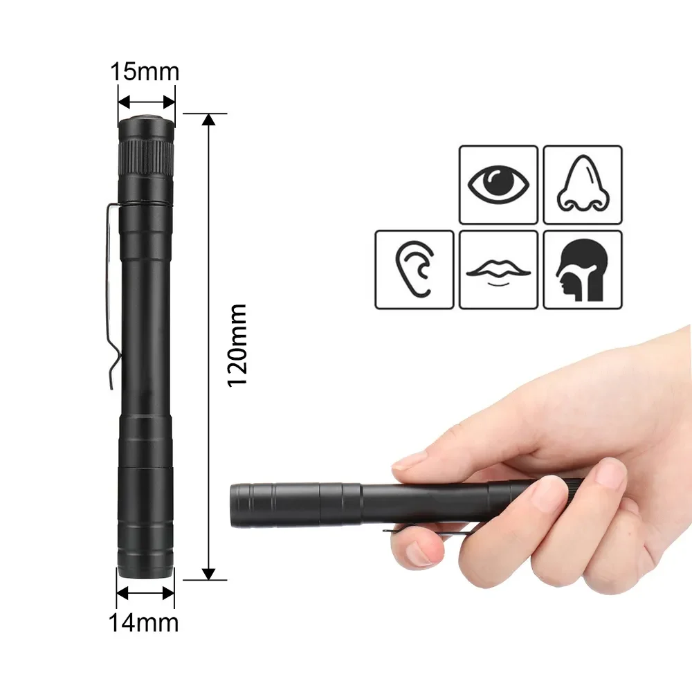 Hot Selling White and Yellow LED Pen Light Pocket Clip Aluminum Alloy Nursing Torch Lamp Dry Battery Powered for Medical Use