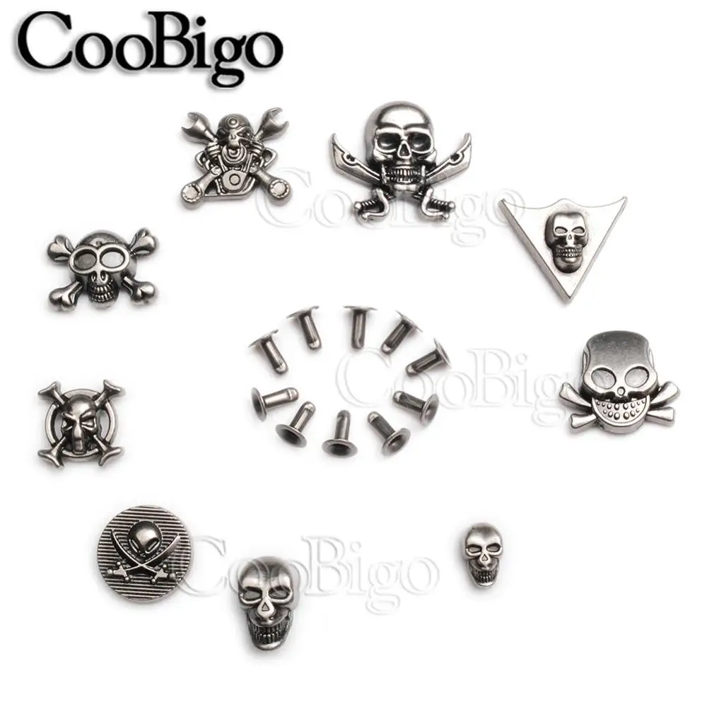 100sets/Pack Metal Spike Studs Rivets Vintage Rivet Leather Bag Belt Bracelet Shoes Garment Sewing DIY Accessories Pirate Skull