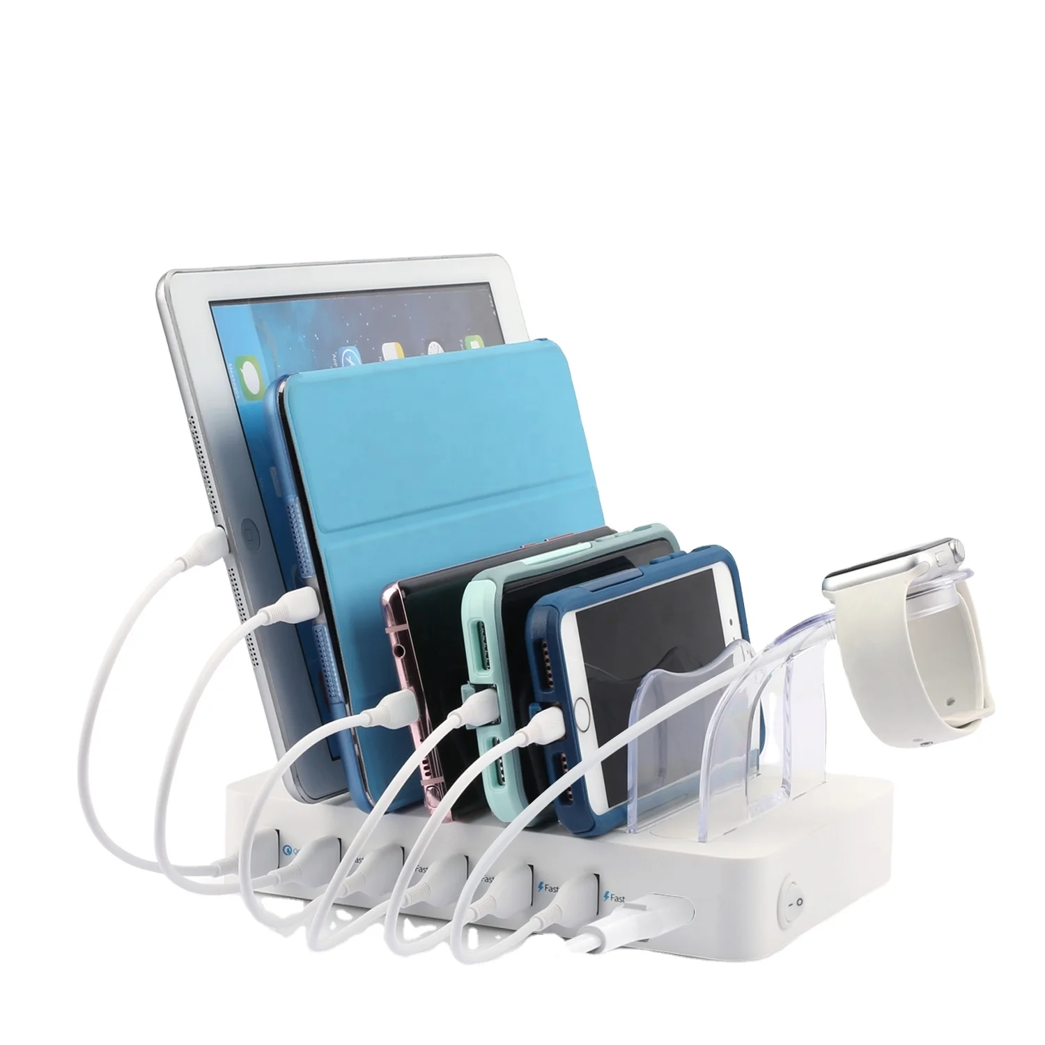 
 Soopii QC 3,0 60W12A 6-портовое USB зарядная станция для нескольких устройств, 6in1 настольное зарядное устройство док-станция для Органайзер с для ресторана  