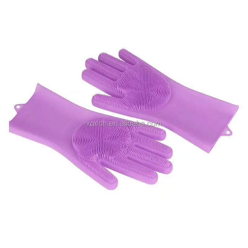 BPA FREE Silicone Dishwashing Gloves for Kitchen Silicone Scrubbing Gloves Soft Bristles Cleaning Pet Care Washing Reusable
