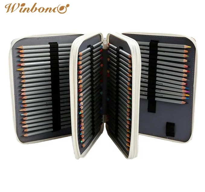 High Quality Custom 124-Hole Leather Multi-Color Large Capacity Color Pencil, Pen Zipper three layers Pencil bag