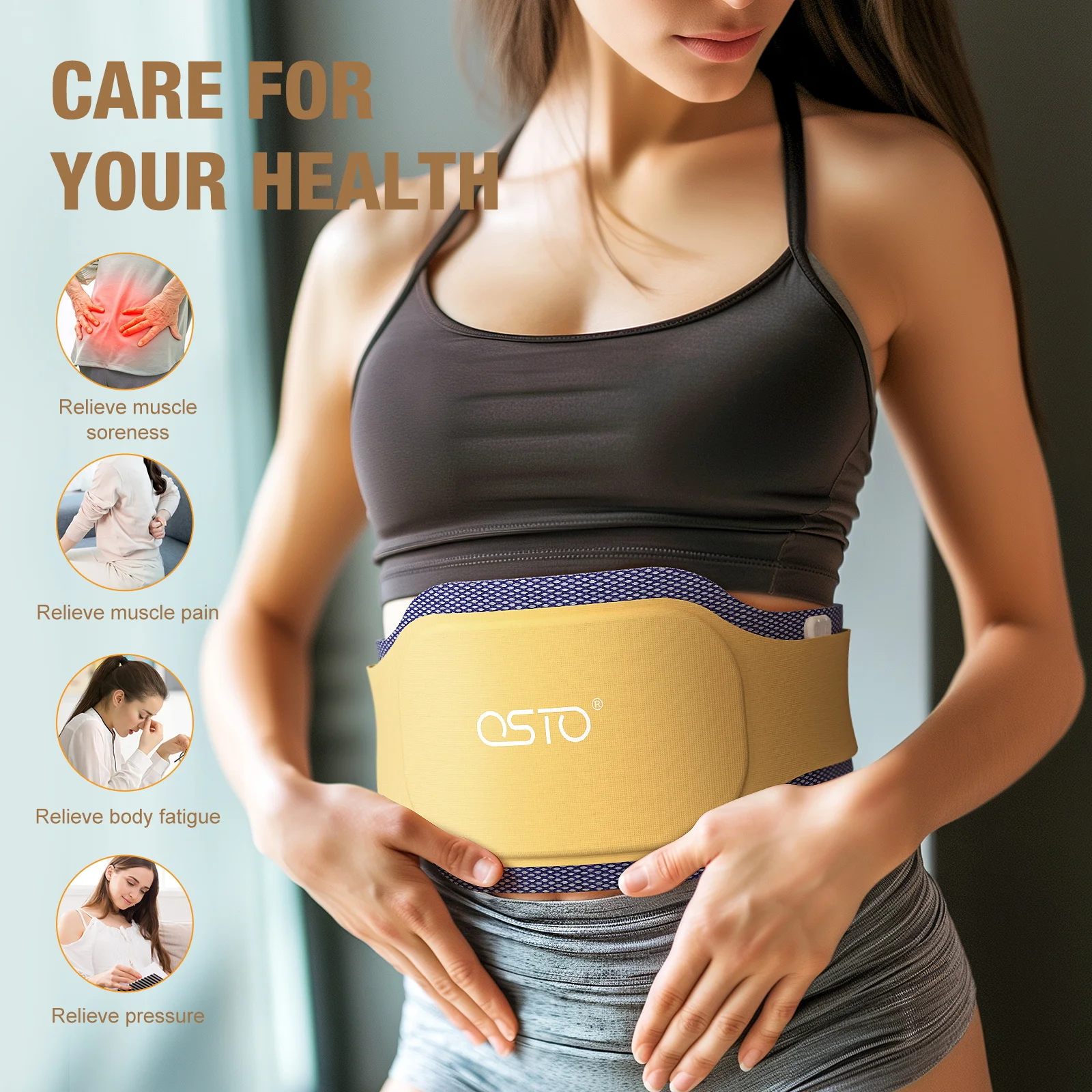 2024 NEW arrival  portable lumbar massager with heating waist back massage belt TENS machine EMS massager accept OEM