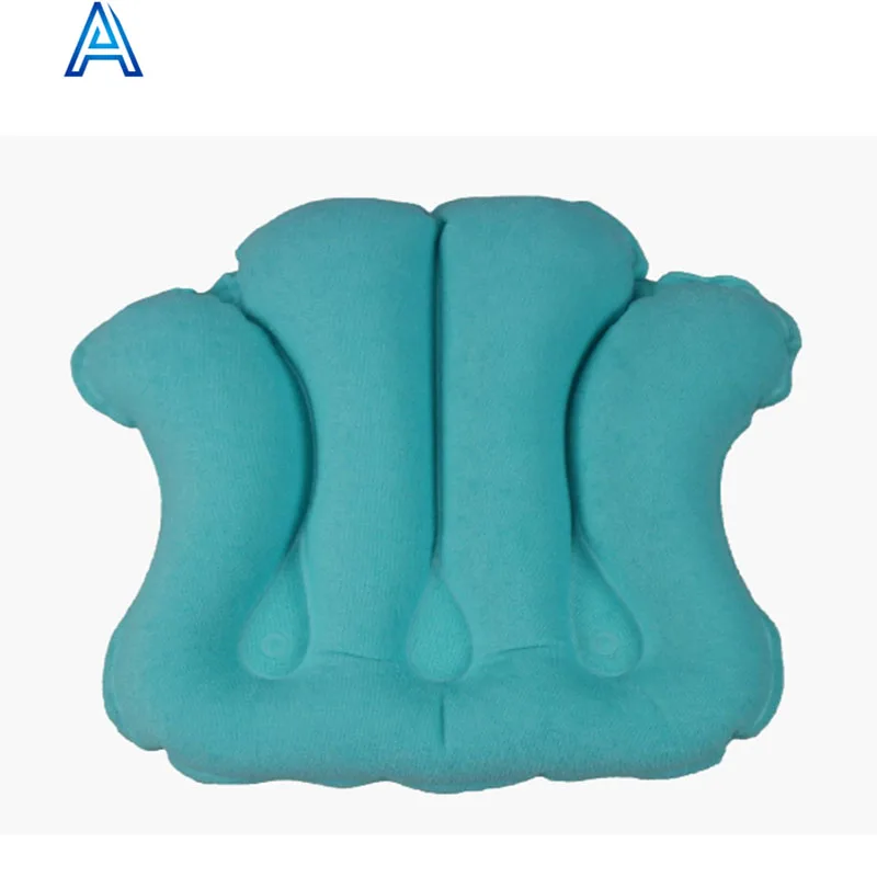 Cozy flocking vinyl PVC air blow inflatable fan shape back rest pillow for bathtub pillow bath shower pillow