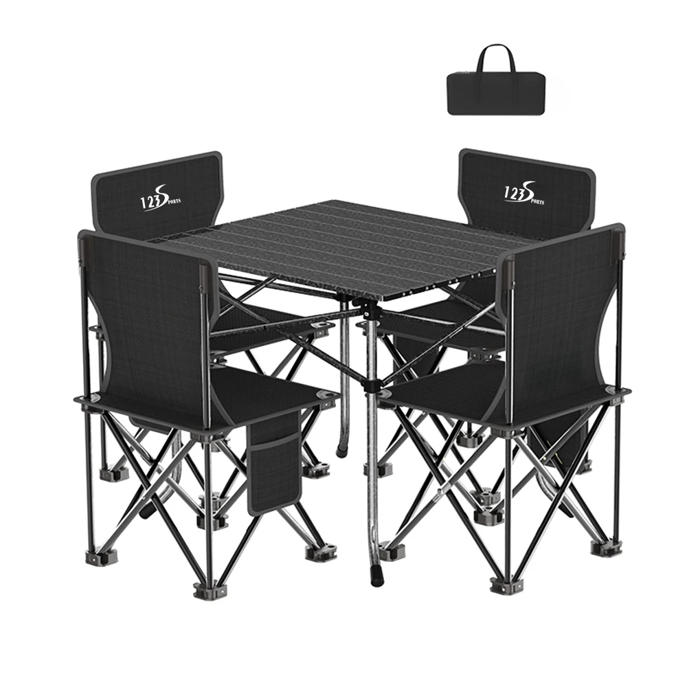 Hot Sale Portable Foldable Aluminum Table And Chair Set For 6 Person Camping Picnic Bbq Chair With Large Storage Bag