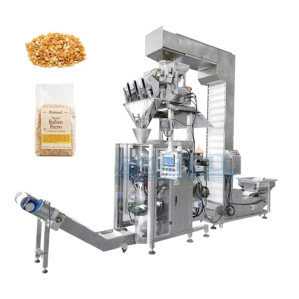 Fully automatic 4 heads vertical sachet packaging machine for grains 500g 1kg vffs plastic bag weighing packing machine for oat