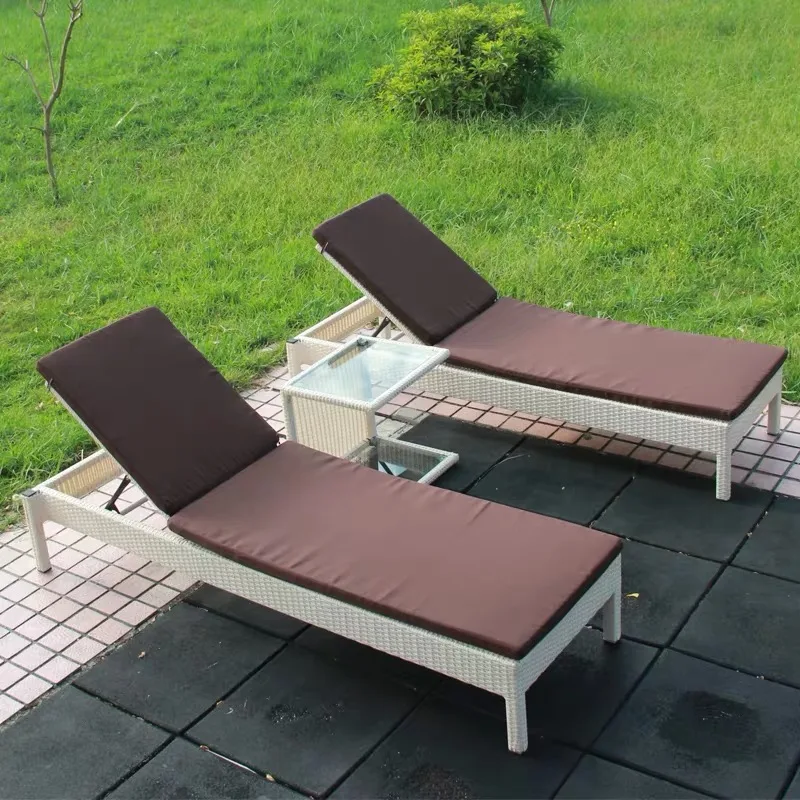 All Weather Patio Furniture Set PE Rattan Sun Loungers Swimming Lounge Chairs