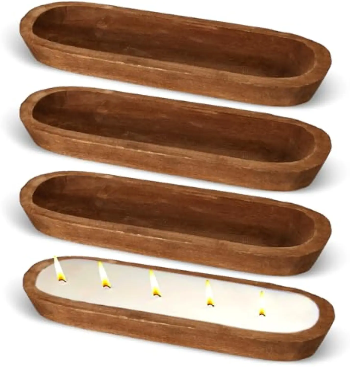 antique rustic living kitchen home decorative fruit bowl multi wick paulownia wooden dough candle key bowl long