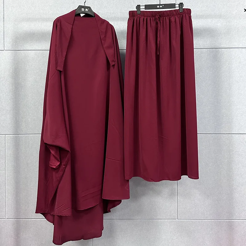 Scarf Collar Long Sleeve Pullover Plus Size Large Middle East Robe Set Solid Muslim Dress Two Piece Set