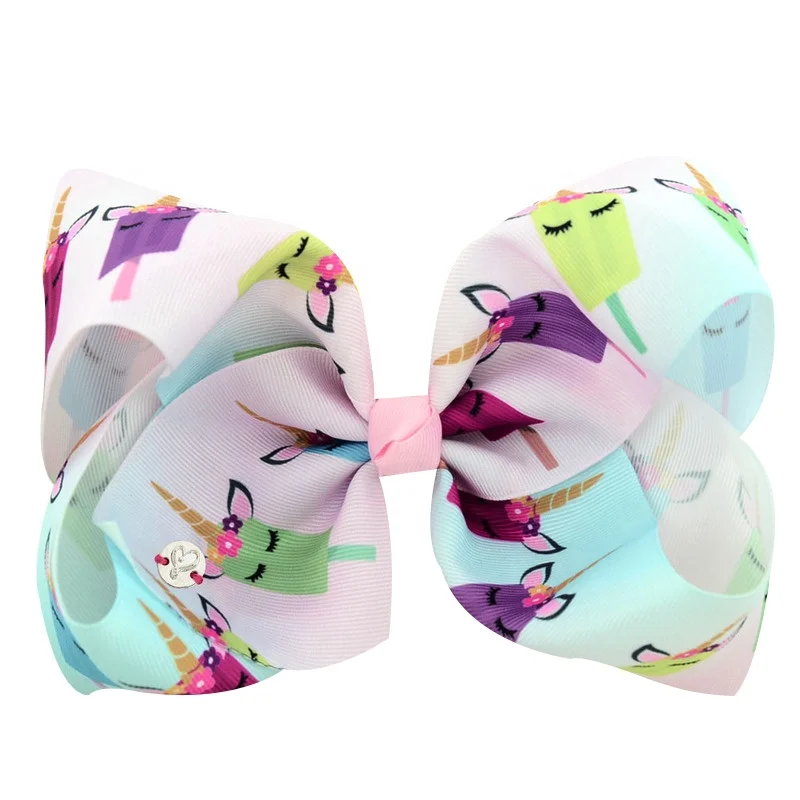 E Magic Manufacturer Handmade skin friendly Jojo siwa carton pattern Grosgrain ribbon bow with rubber for teenagers