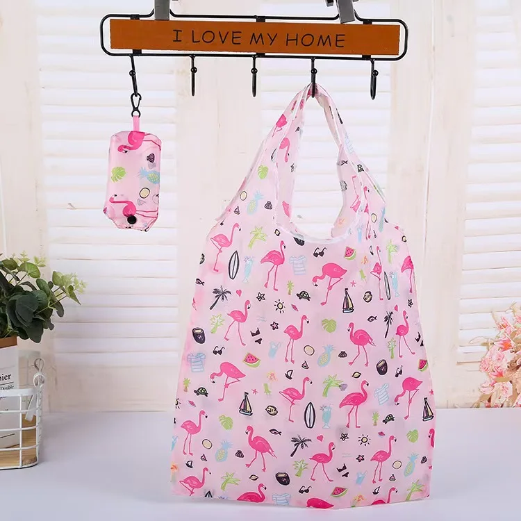 Hot Sale Folding Shopping Bag Eco-friendly Supermarket Tote Bags Portable Cartoon Animal Strawberry Printing Grocery Bag