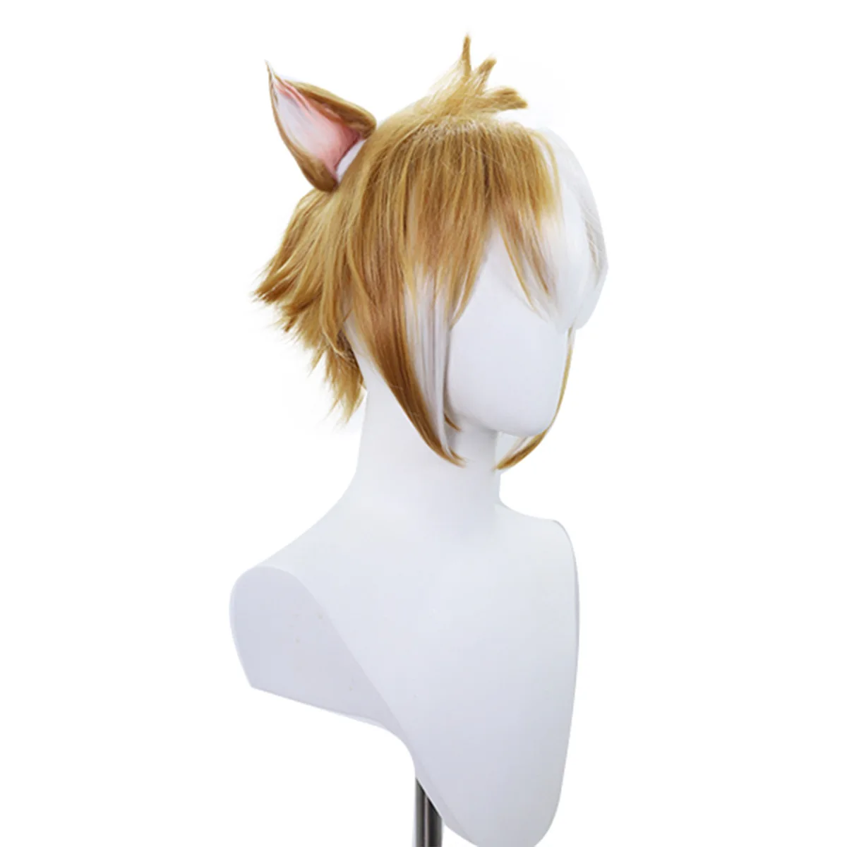 Wholesale 12inch Short Brown Mixed White Genshin Impact Gorou Synthetic Anime Cosplay Wig Peluca With Two Ears