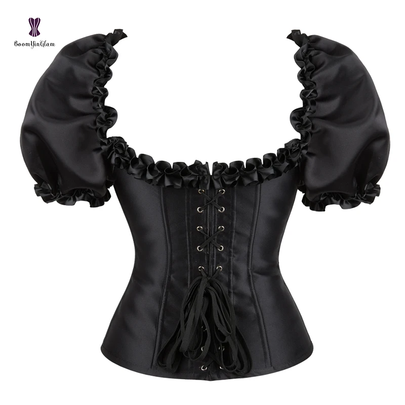 Retro short Sleeve Steampunk Streetwear Satin Lace-up Corset Shirts Sexy Ladies Crop Tops plus size bustier