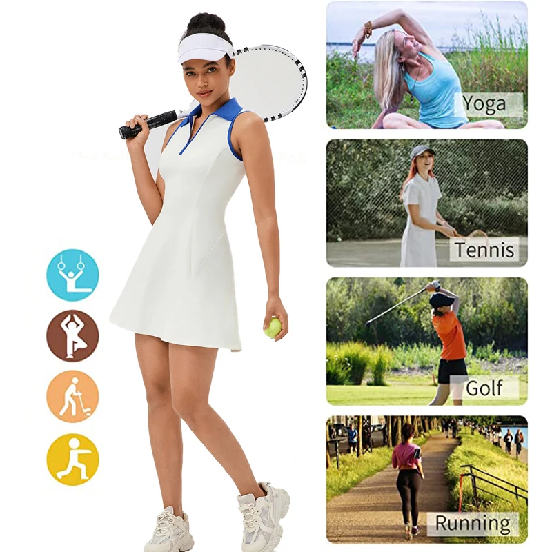 TianChen Sportswear Manufacturer New Design Plus Size POLO Neck Sports Gym Wear Quick Drying Yoga Golf Tennis Dress for Women