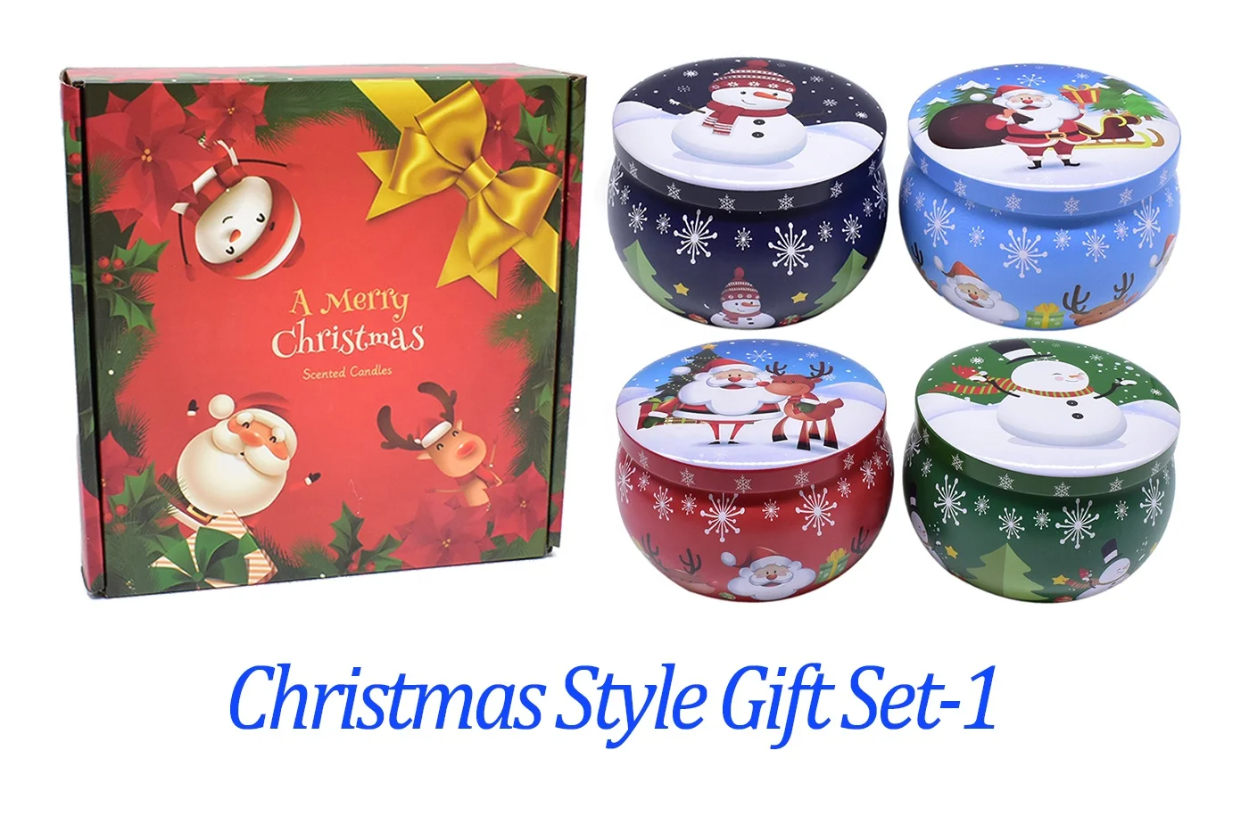 Low MOQ Christmas Gift 4pcs Scented Candle Tin Set 2.2oz 4.4oz Tea Storage Metal Tin