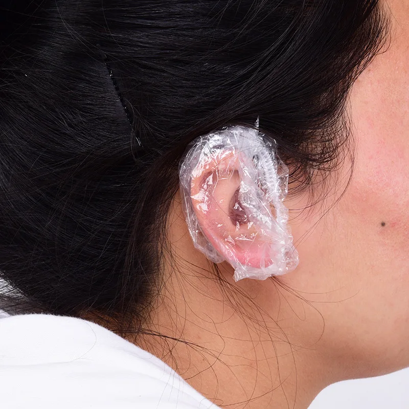 Factory Price Disposable Earmuffs Hair Dyeing Beauty Salon PE Ear CoverTransparent  salon ear covers