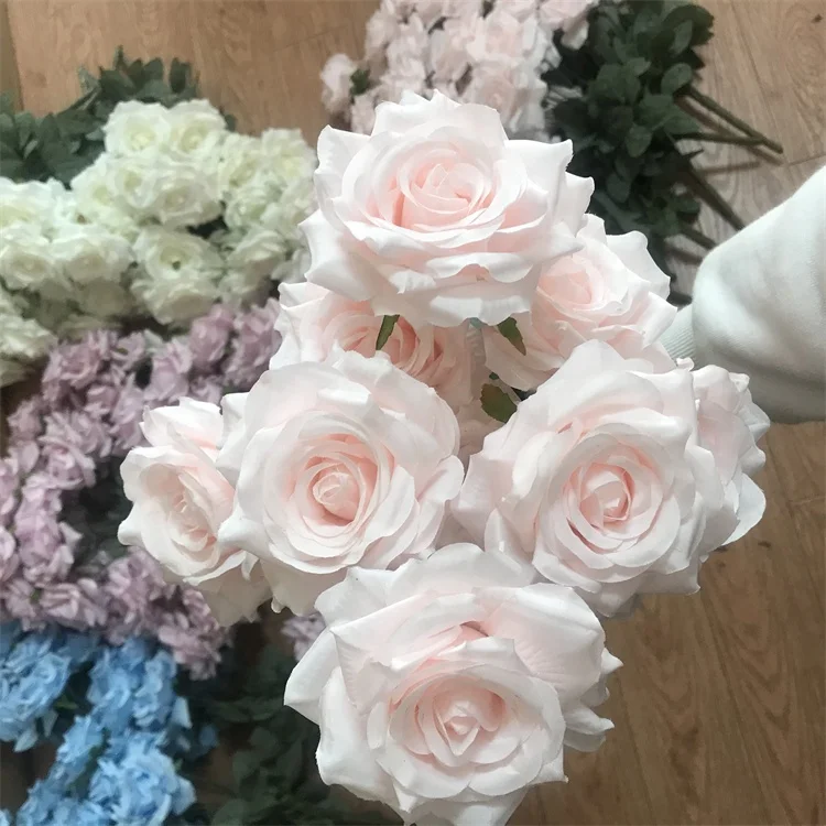 High Quality C-1498  Artificial Silk White Diamond Rose Bouquets Flower  Backdrop For Wedding Decoration
