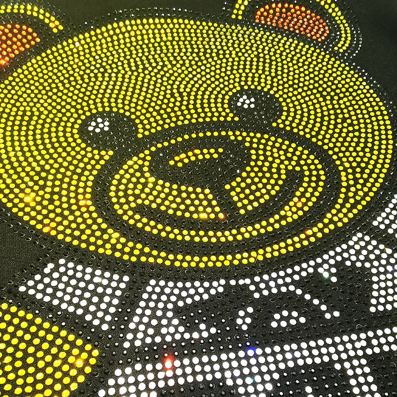 Fast shipping high quality glitter crystal transfers cute bear designer bling rhinestone heat transfer for T-shirts