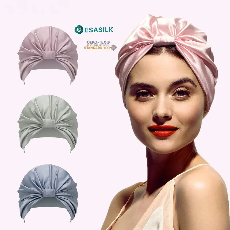 Новый дизайн женская шапочка для сна Атласная салона красоты из 100% шелка тюрбан кудрявых