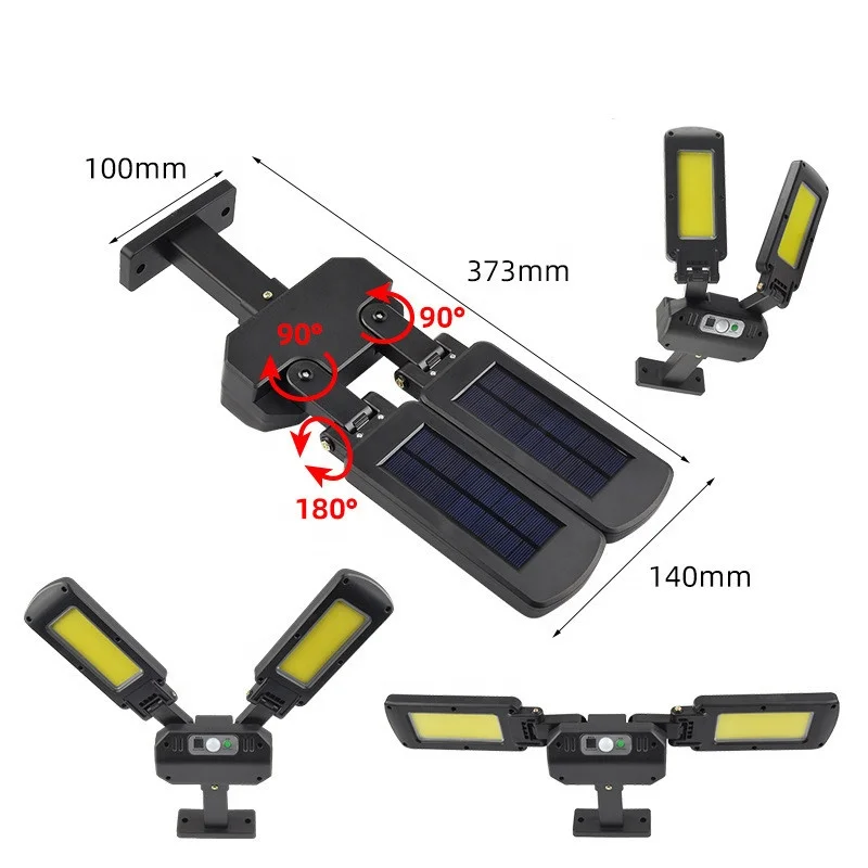 COB Solar Wall Lamp Rotatable Double Head Wide angle Lighting Motion Sensor 200COB Outdoor Waterproof for Garden Street Yard