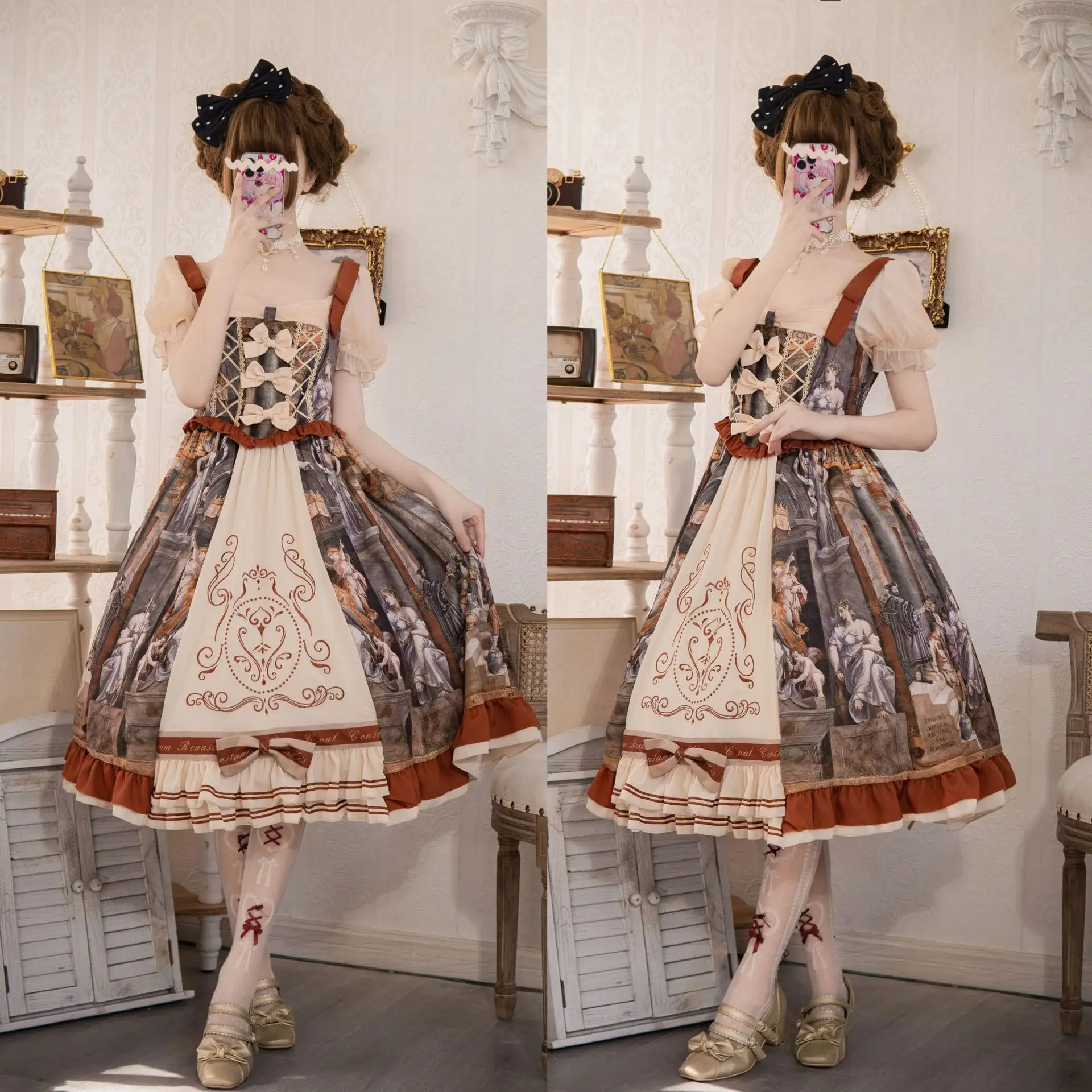 Girls lolita dresses Oil painting print OP lolita cosplay vintage dress fashion elegant lolita dress women