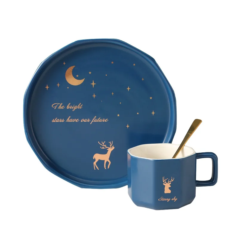 RL-F2281 Hotel Wholesale Transfer Paper Style for Porcelain Cup with Plate Coffee Cup with Stainless Spoon