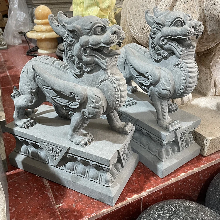 Chinese Hot Sale Jade Granite Stone Pi Xiu Fengshui Carving Animal Kirin Unicorn Kylin Statue Pixiu Sculpture