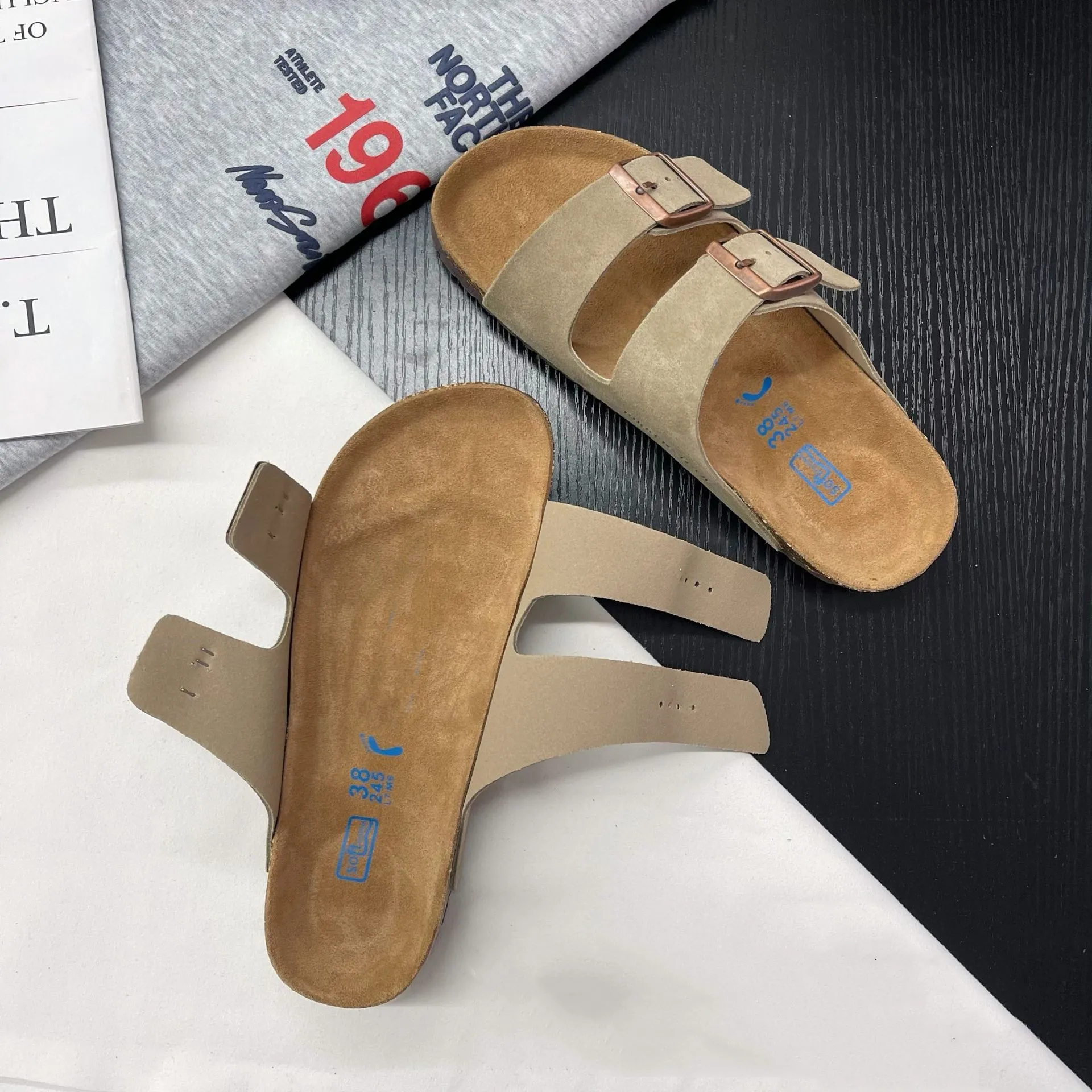Wholesale Cheap Unisex Designer Slides Slippers Comfort Soft Cork Natural Suede Leather Sandals For Women Men
