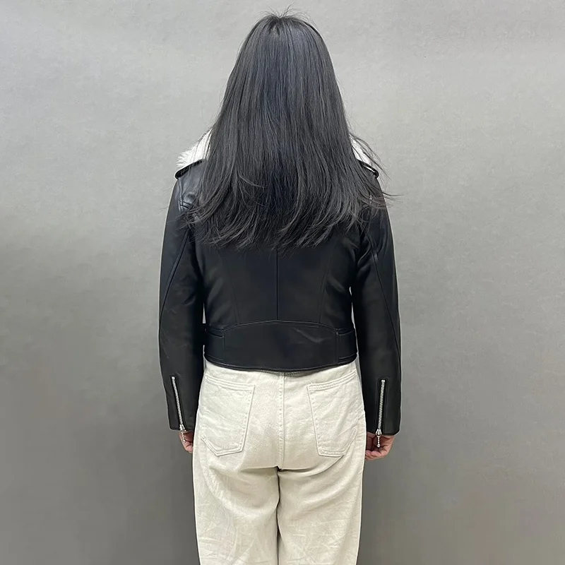 Winter Warm Tuscany Wool Collar Leather Coat Women Genuine Sheepskin Leather Jackets with Fur