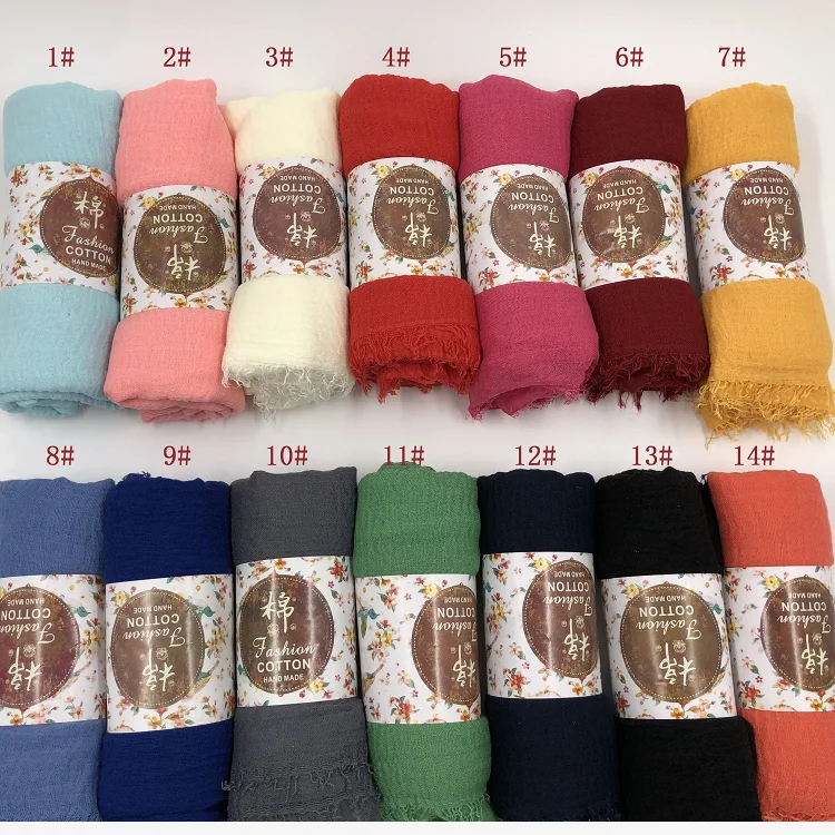 2019 hot products fashion style fantastic admirable plain color wholesale crinkle cotton hijab