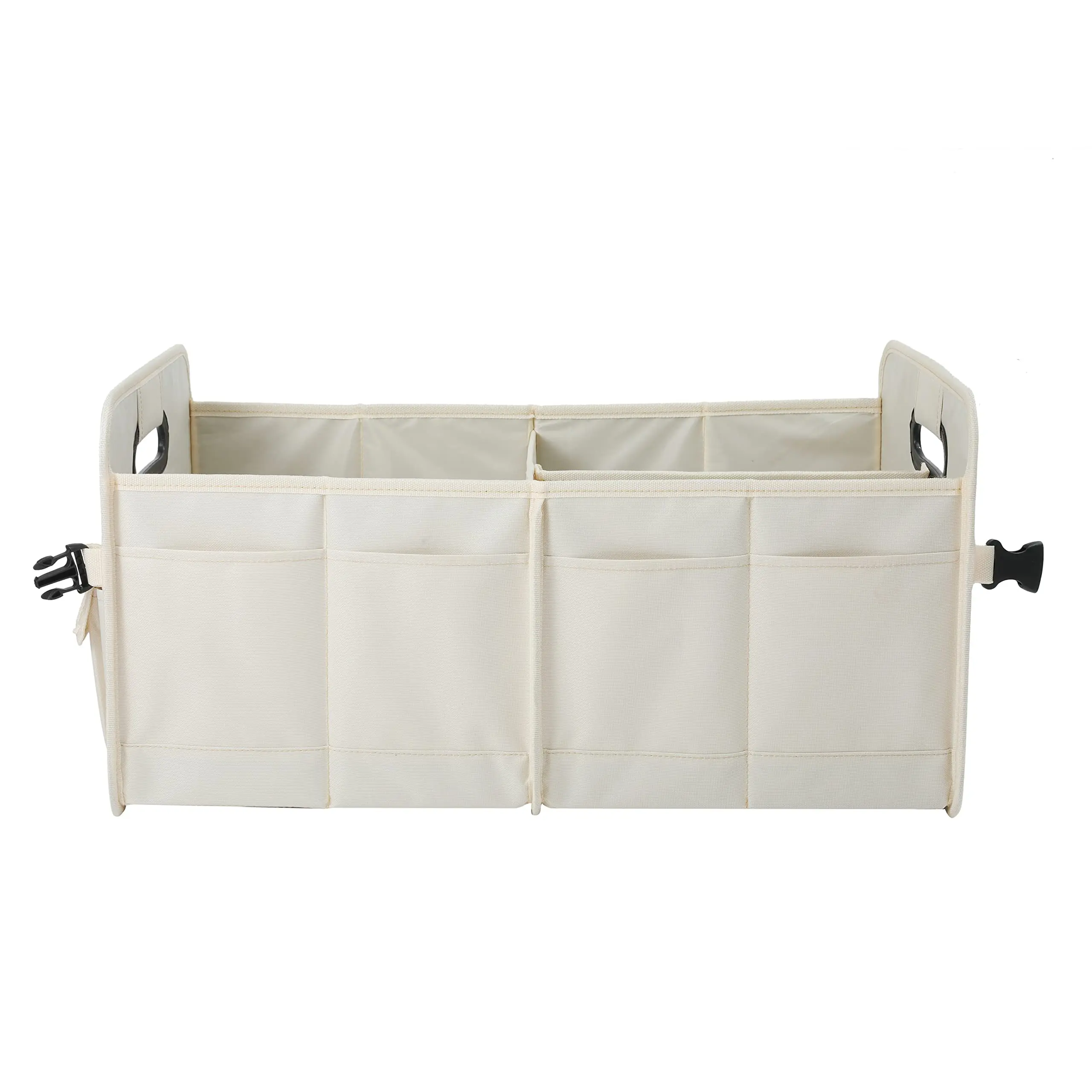 2024 QQgift Wholesale OEM Custom Beige Car Trunk Organizers For SUV Car Storage Collapsible Multi Compartment Adjustable Straps
