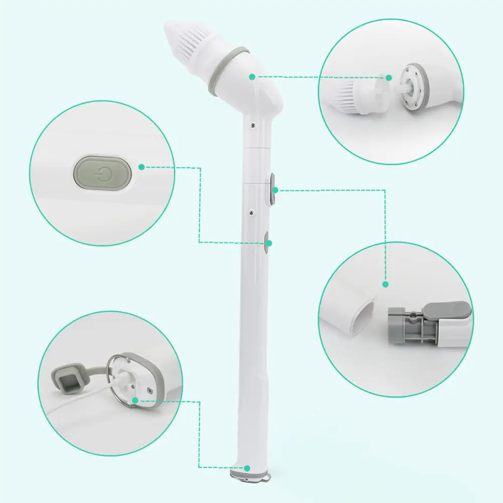 Multi-functional Wireless Electric Spin Scrubber  Cleaning Brush Long Handle Bathroom Floor Toilet Cleaning Tool rechargeable