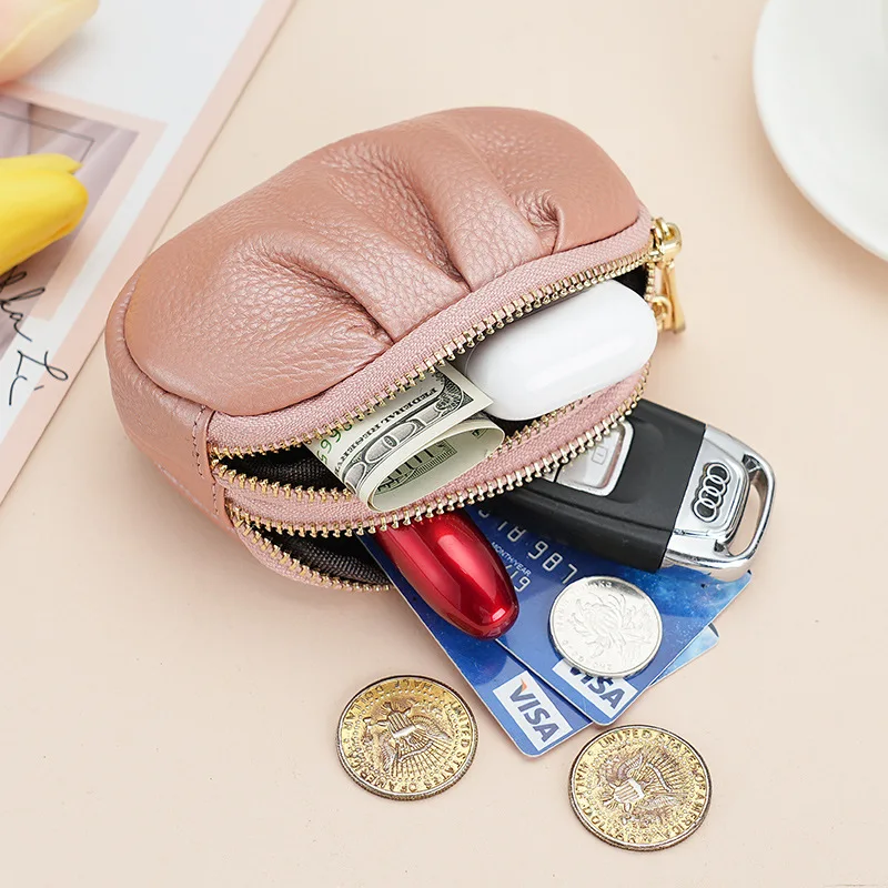 Cheap Fashion Mini Coin Purs Bag Real Leather Wallet Double Zipper Change Wallets Women Housekeeper Card Vintage Pouch