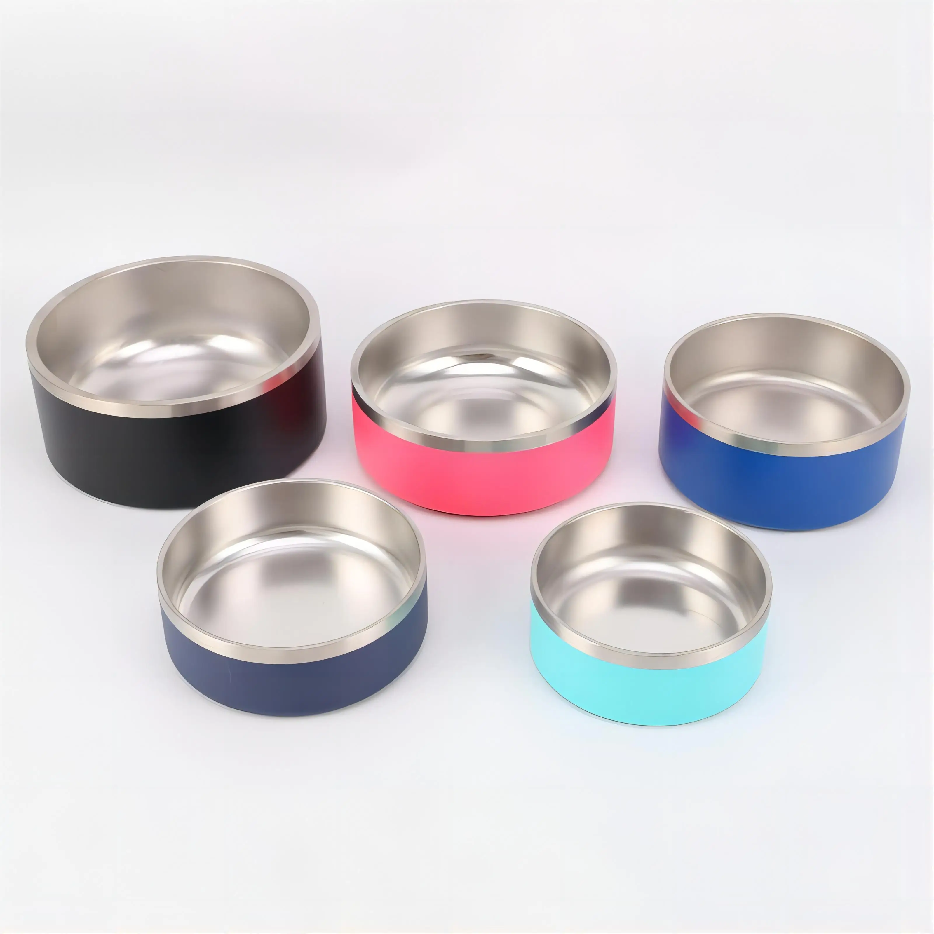 Hot Selling Custom non-slip Pet Feeder Bowls Double Wall Vacuum Insulated Round Stainless Steel Dog Bowl