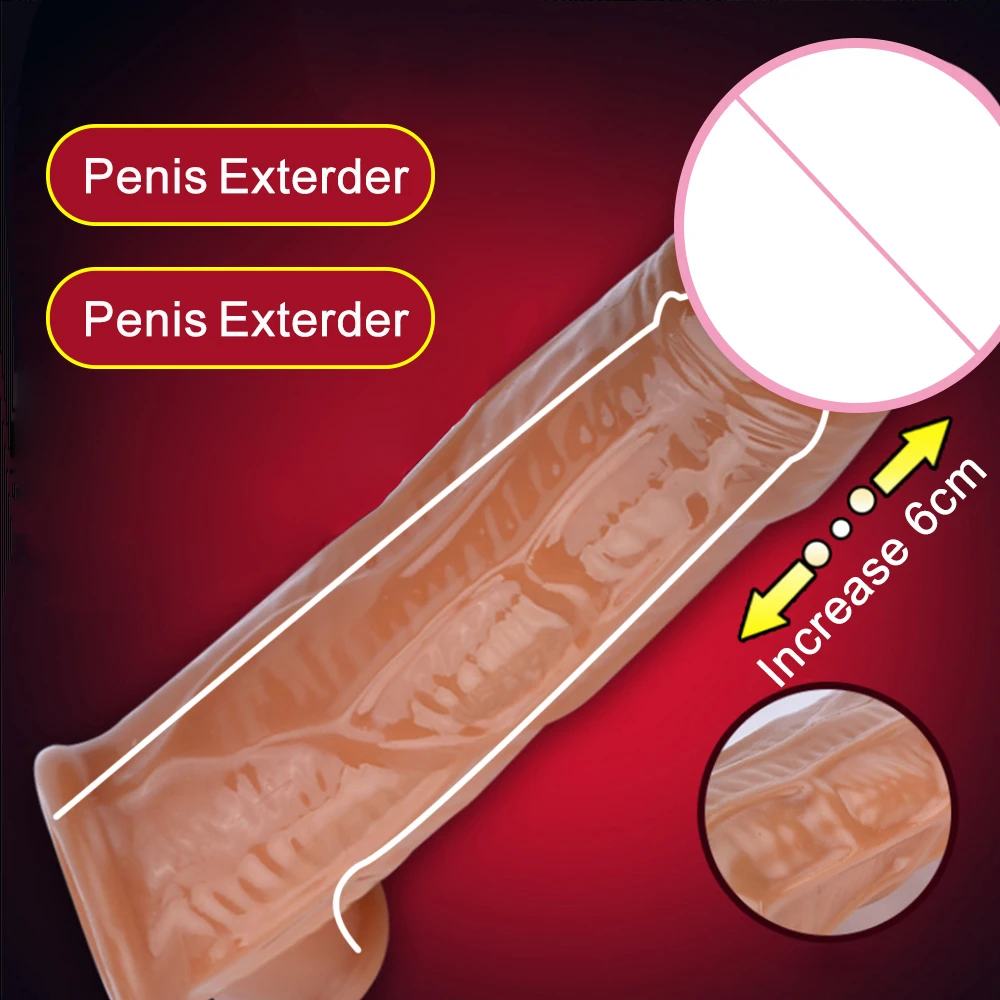 Reusable Silicone Realistic Penis Extension Cock Sleeve Penis Enlarger Delay Condoms for Men Dildo Enhancer Sex Toys