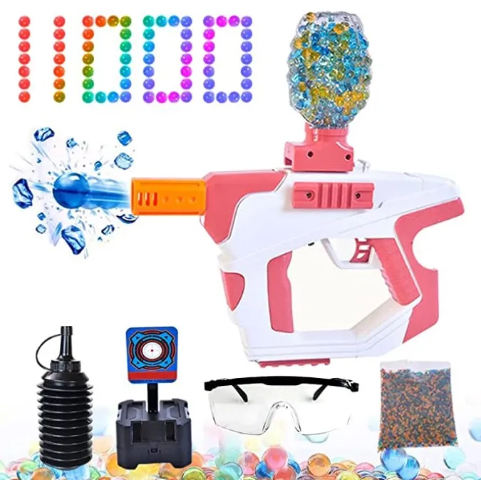 Gel Ball Blaster Electric Gun Automatic Pistol Classic Pink with 10000 Water Gel Beads,Glasses, Shooting Target,Gel Balls Loaded