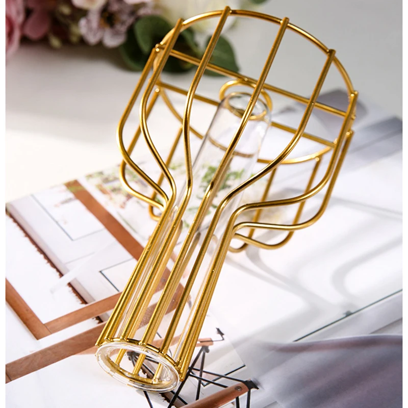New Design Iron Line Flower Vase Hydroponic Plant Metal Plant Holder Nordic Styles Tabletop Home Decoration Modern Flower Vase
