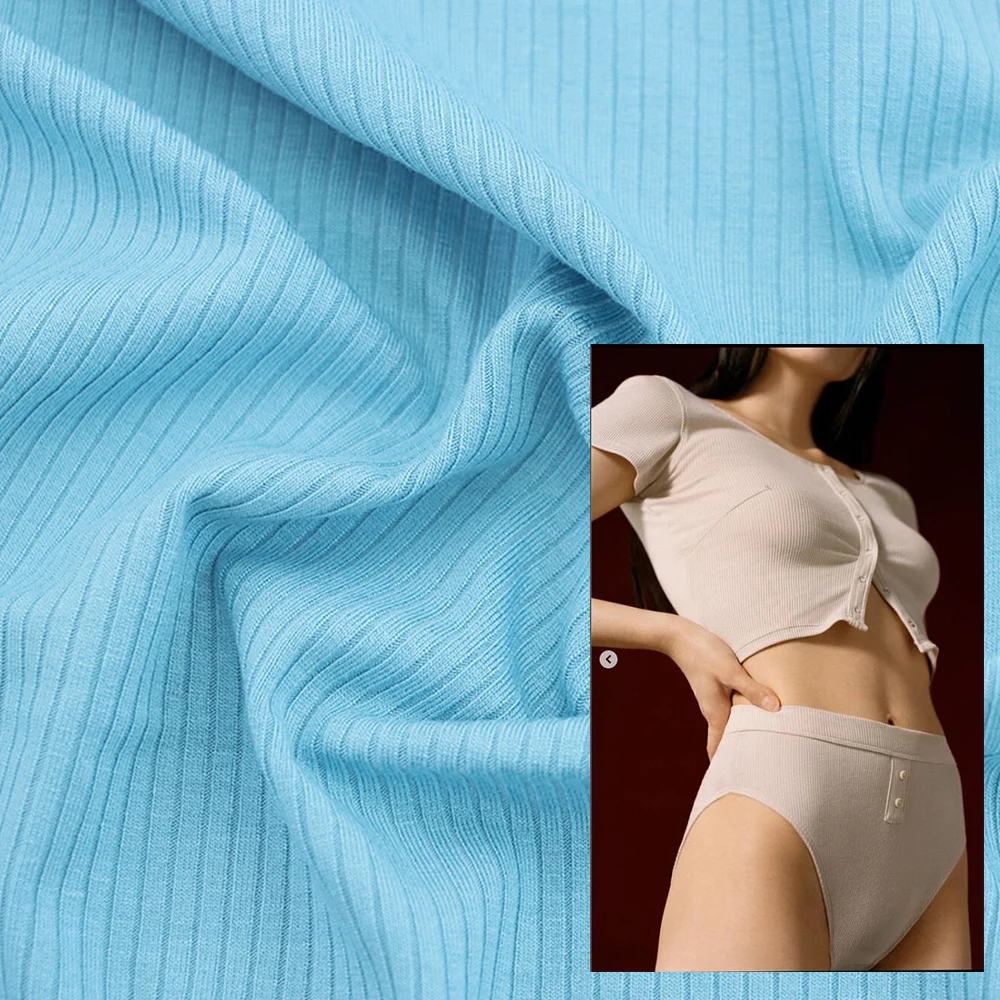 Wingtex 95 Viscose 5 Elastane Fabric Rayon Spandex Ribbed Knit Fabric Stretchy Rib Jersey Stripes Fabric