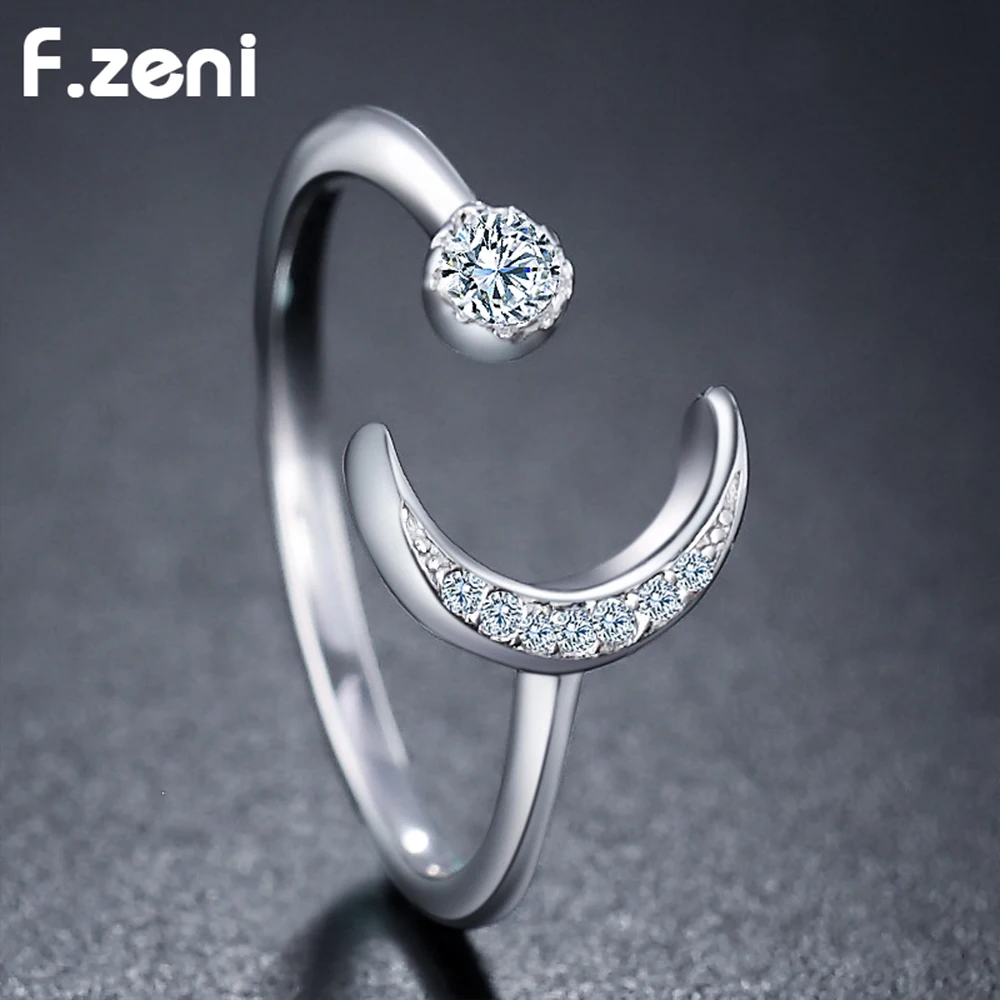 F.ZENI hot selling fashion non tarnish 925 sterling silver ring rose gold plated white gold plated adjustable moon ring