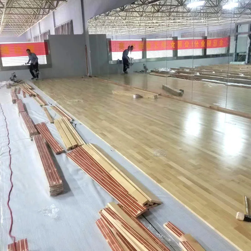 Customized FIBA Solid Wood Sport Floor Portable Modular Hevea Basketball Court Flooring