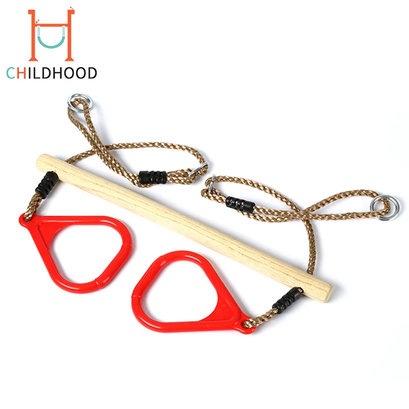 Safety Outdoor Children Trapeze Swing Bar Wooden Ring Swing