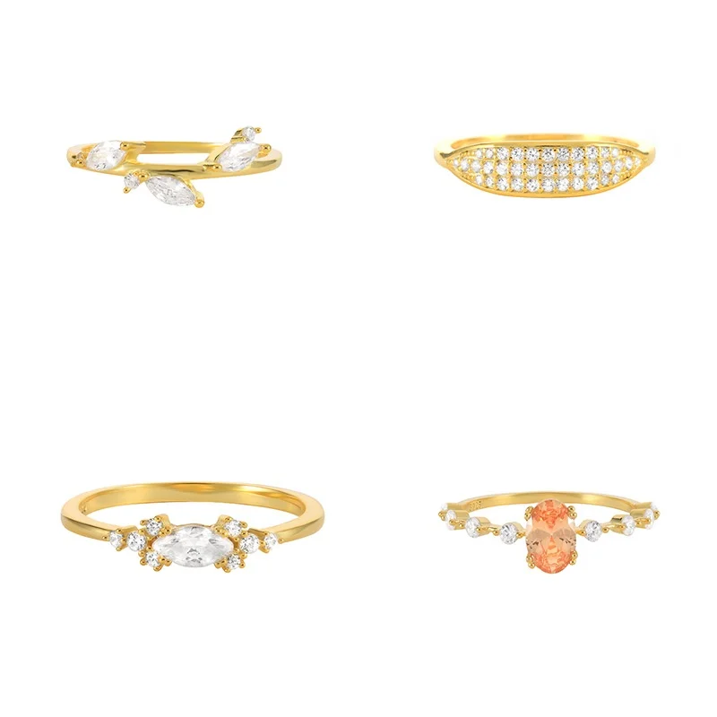Best-selling trend light luxury ins ring geometric jewelry S925 Sterling Silver Leaf Marquise Diamond Wedding Ring