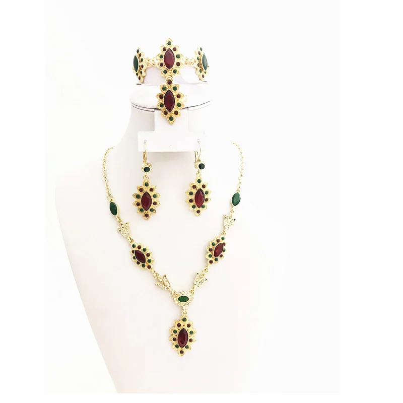 Moroccan Caftan wedding gold jewelry set for women green and red stone fashion jewelry set high quality jewelry set